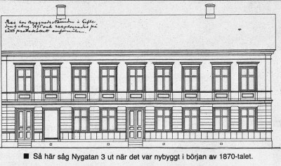 Ritning på Nygatan 3 när det byggdes i början av 1870-talet