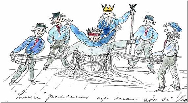 Linjen passeras teckning av Per Wilhelm Bergelin pa skeppet Japan
