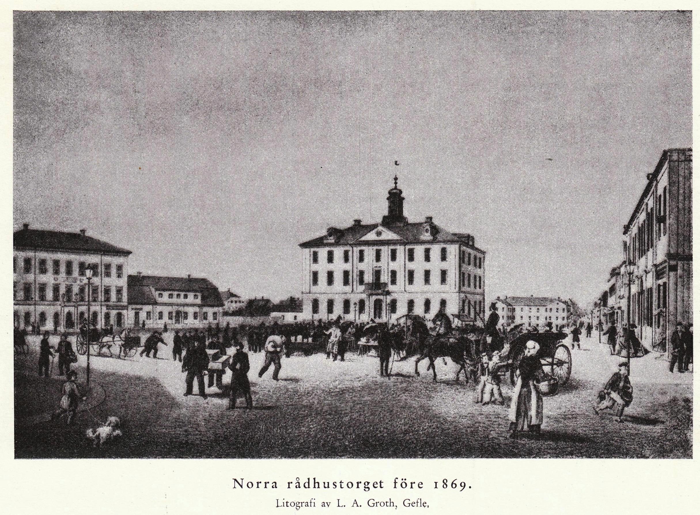 Norra rådhustorget i Gefle före branden 1869